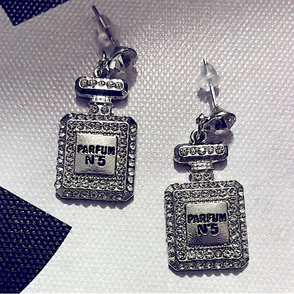 Elegant Silver Perfume Bottle Earrings - Picture 6 of 6